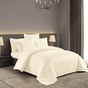 7-Piece Plain Beige Hotel Comforter Set – Double (200x200 cm, 100% Cotton)